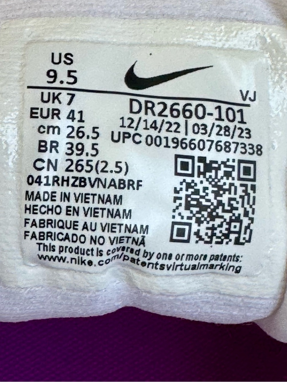 Nike ZoomX Invincible 3 White Vivid Purple Women's Size 9.5 DR2660-101 Running - Picture 12 of 12